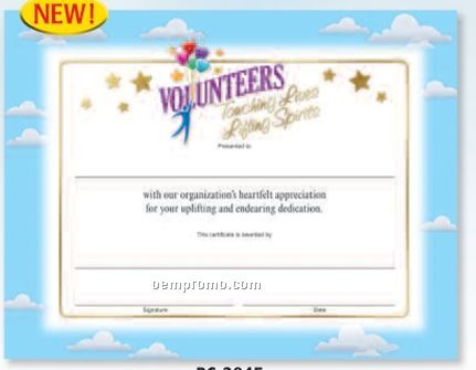Volunteers: Touching Lives, Lifting Spirits Foil-stamped Certificates
