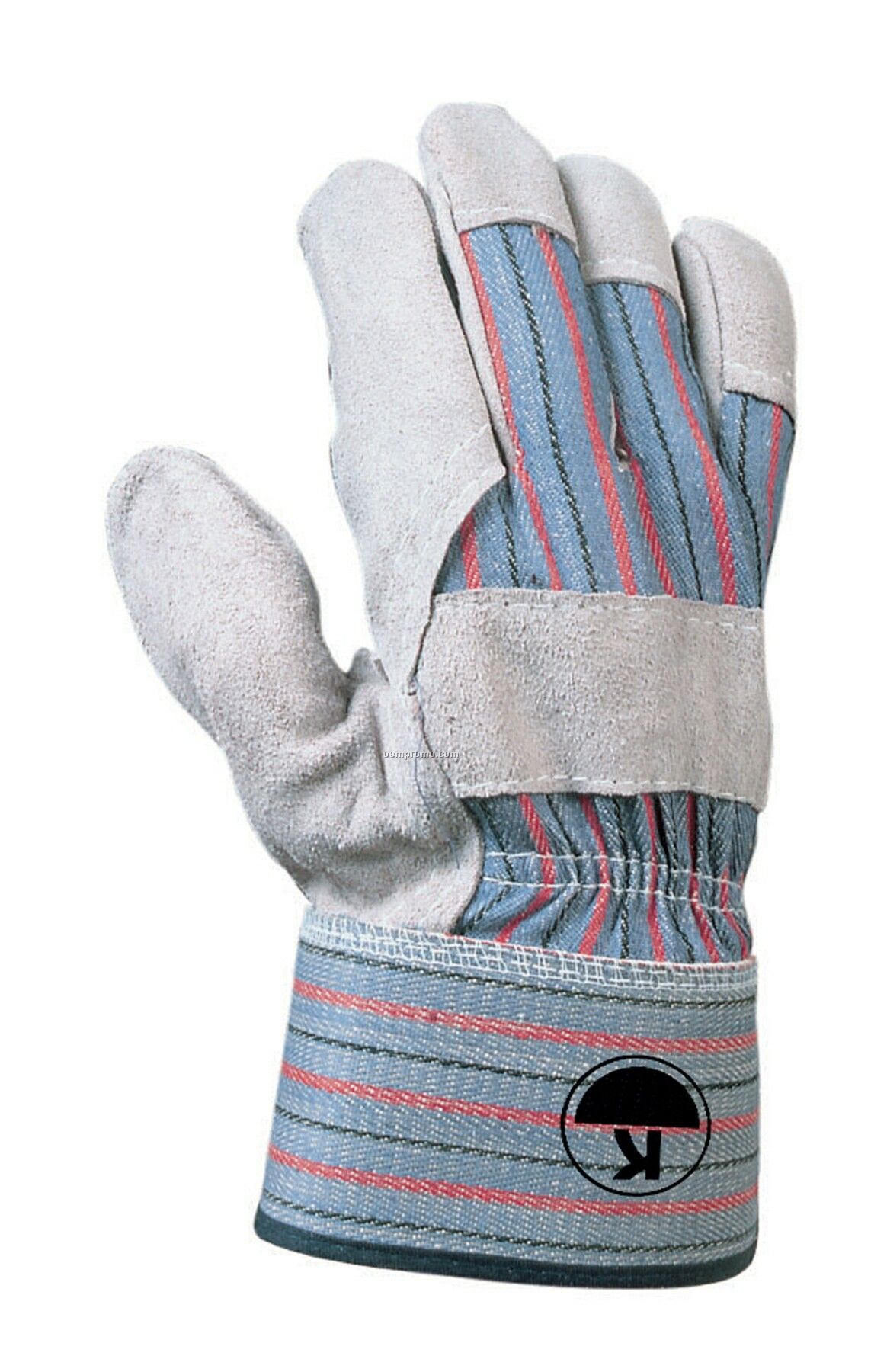 Split Leather Palm Cowhide Glove With Stripe Fabric Back
