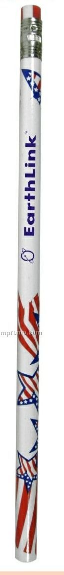 White Patriotic Foiled Pencil W/Stars & Flag