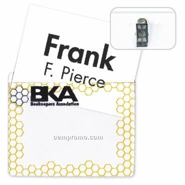 Vinyl Name Tag Holder W/ Pin/ Clip Combo - 2 Color (4"X3")