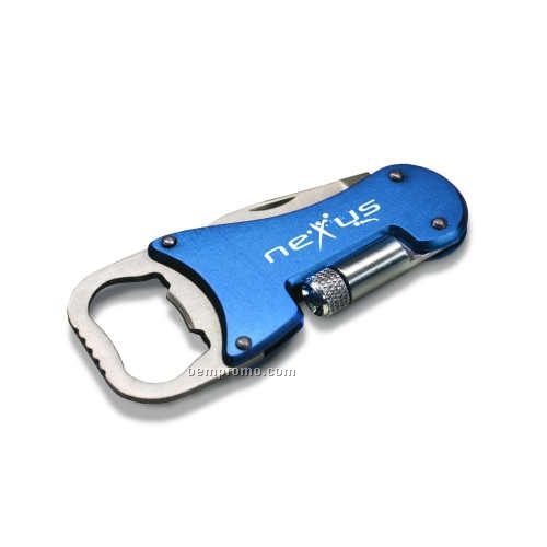 Blue Mini Tool Kit W/ Bottle Opener, Flashlight & Pen Knife