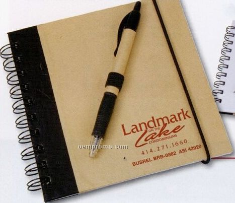 Spiral Bound Journal Made Of Recycled Cardboard W/ Pen