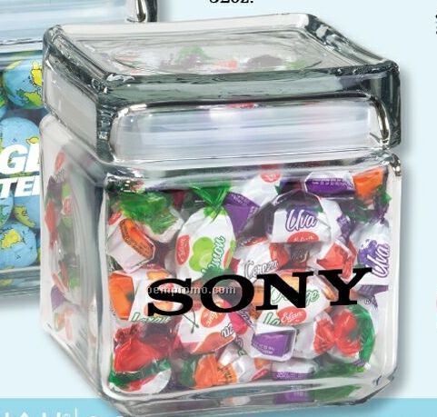 Hard Candy In 32 Oz. Square Glass Candy Jar