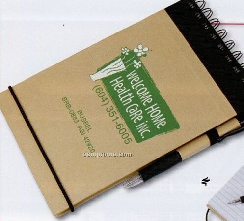 Spiral Bound Journal Book Made Of Recycled Cardboard W/ Pen