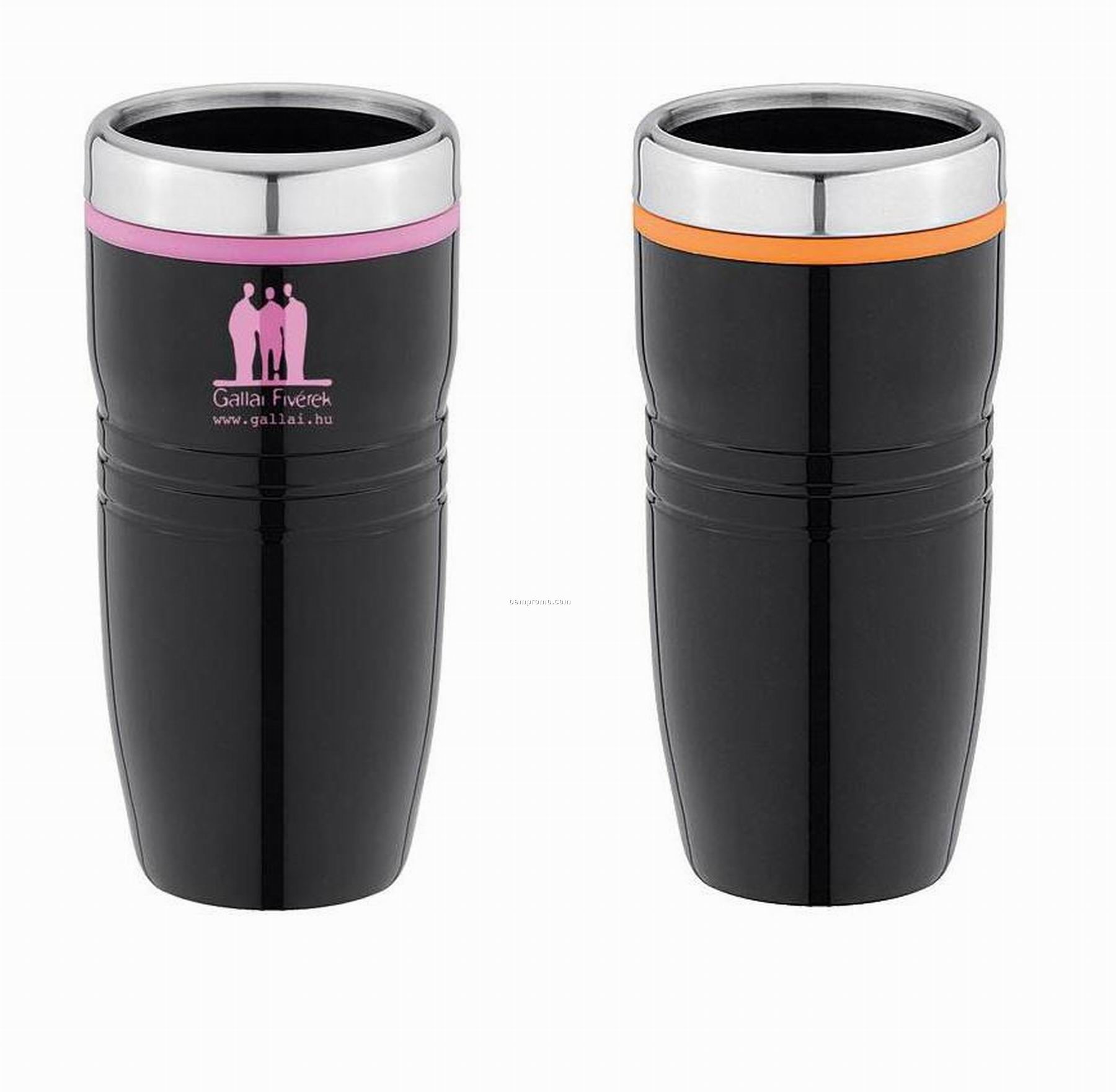 Travel Tumbler - 16 Oz. 18/8 Stainless Steel W/ Black Powder Coated Outer