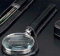 Black Leather Magnifier W/ Cover & Red Contrast Stitching