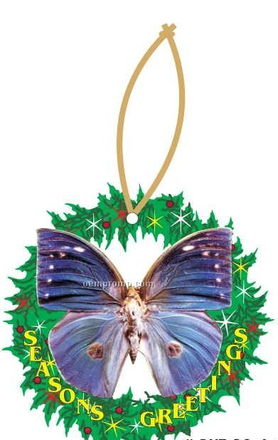Blue Butterfly Executive Wreath Ornament W/ Mirrored Back (10 Square Inch)