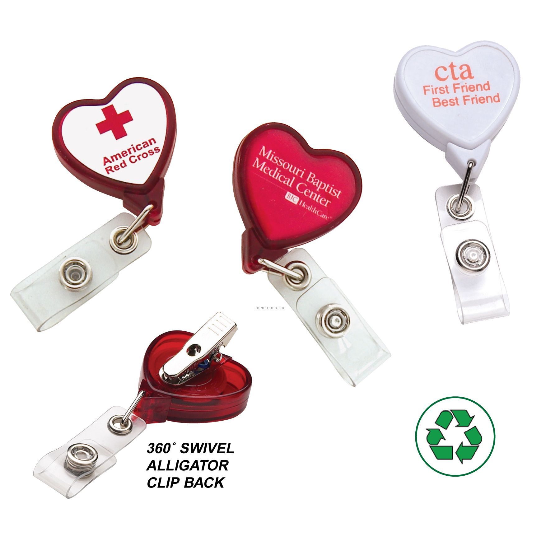 Heart Retractable Badge Reel: (Polydome)