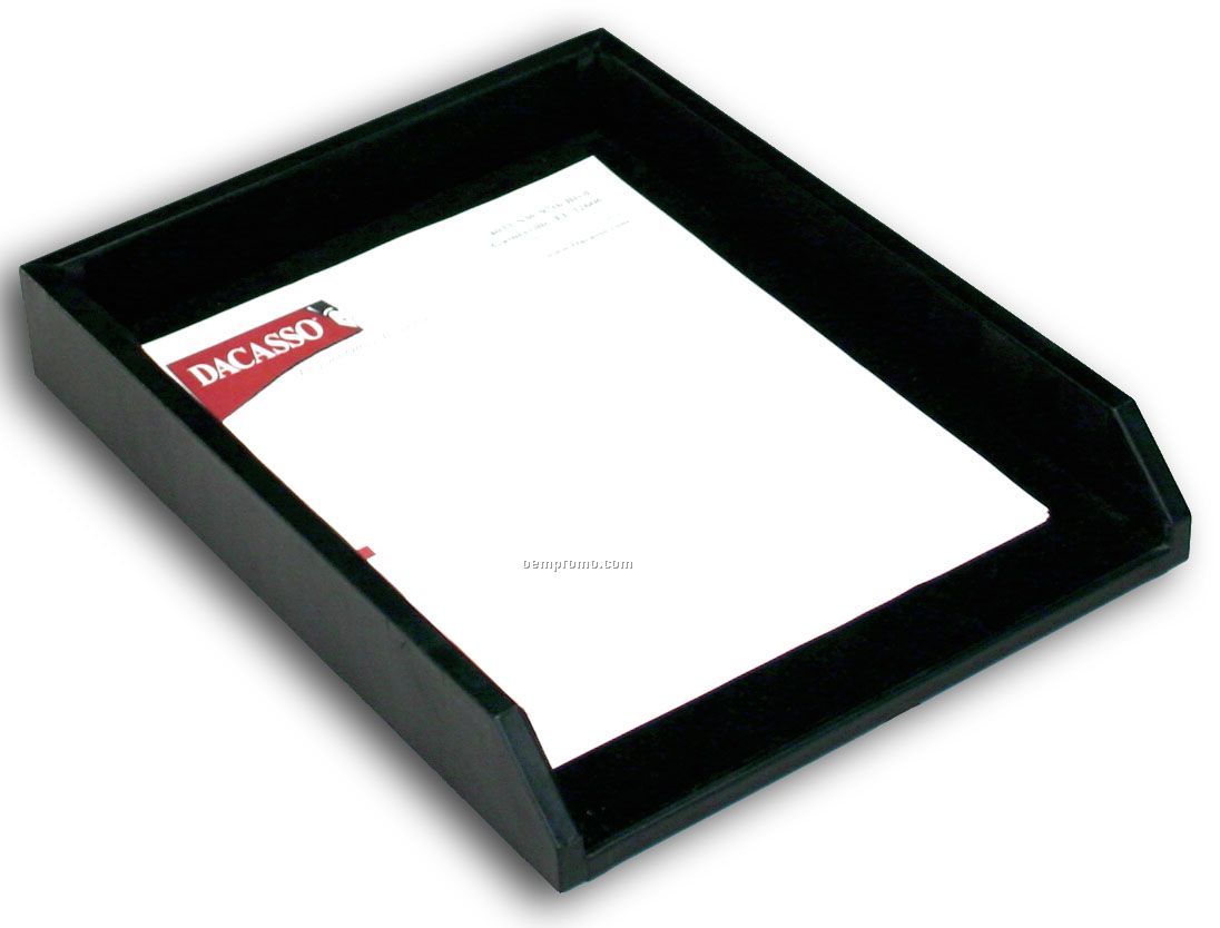 Black Classic Leather Front-load Letter Tray (Letter Size)