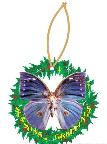 Blue Butterfly Executive Wreath Ornament W/ Mirrored Back (12 Square Inch)