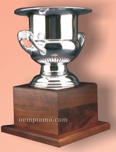 Silver Plated Italian Urn Trophy Cup Award W/ Wood Look Base (13")