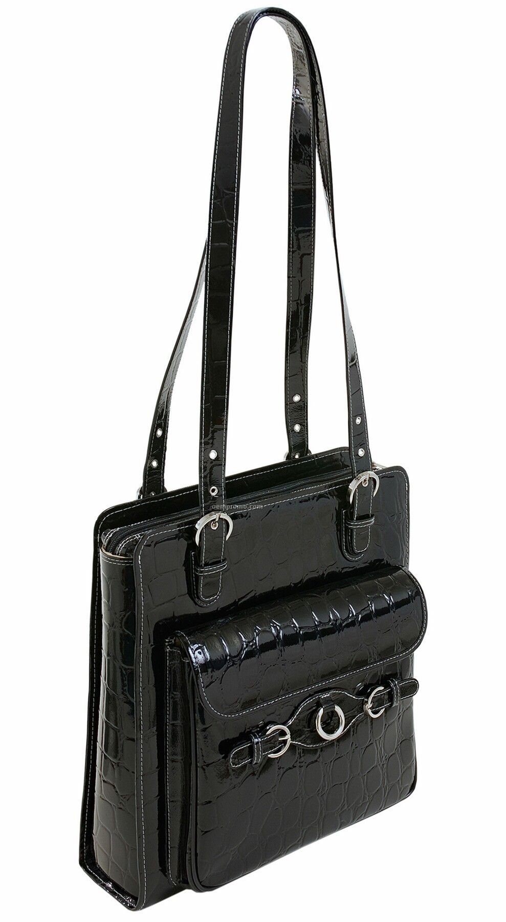 Genova Leather Vertical Ladies' Laptop Tote - Black