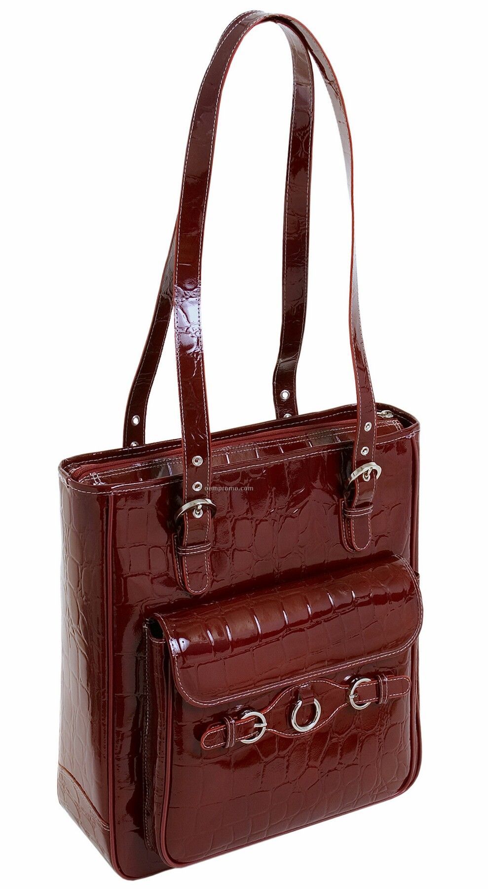 Genova Leather Vertical Ladies' Laptop Tote - Cherry Red