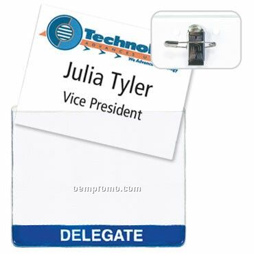 Vinyl Name Tag Holder W/ Pin/ Clip Combo - 1 Color (4"X3")