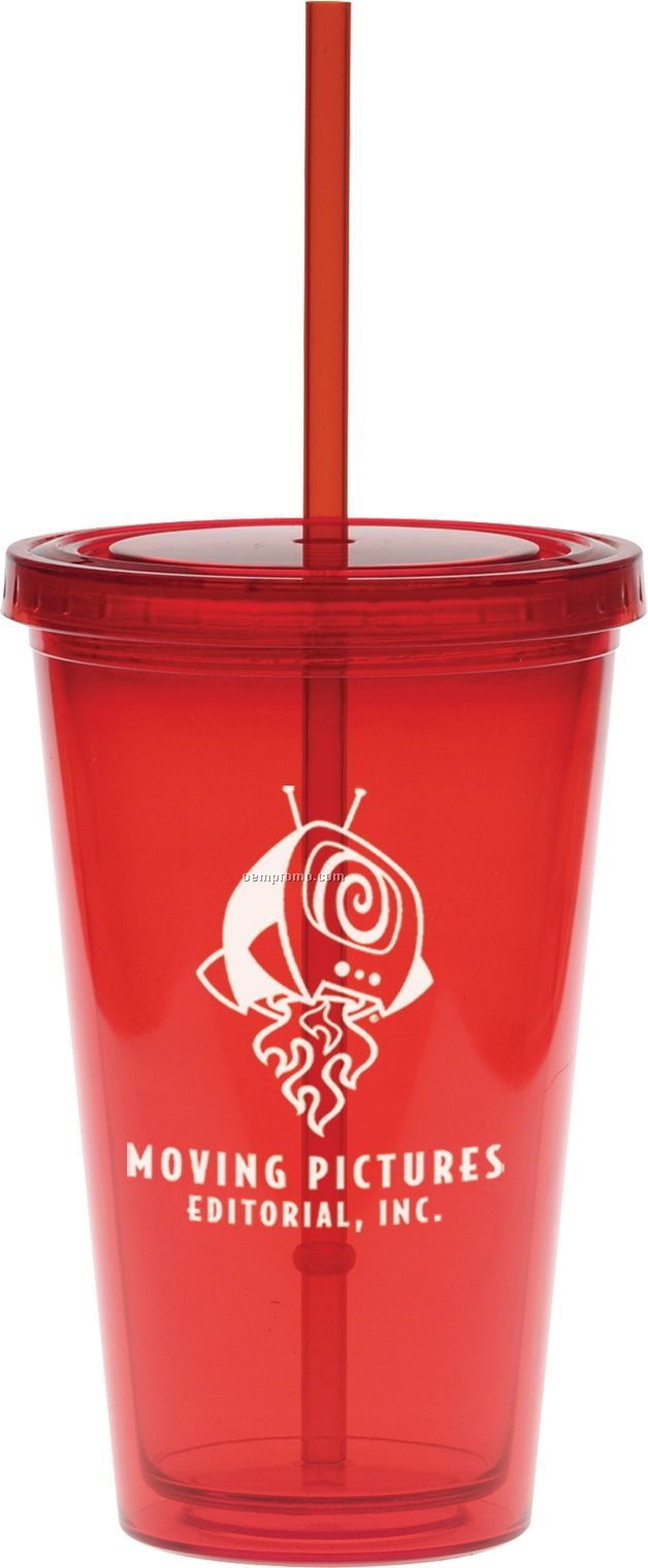 16 Oz. Red Carnival Cup W/ Straw