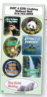 Recycled Paper Environmental Sticker Sheet W/ Pollution & Extinct Slogans