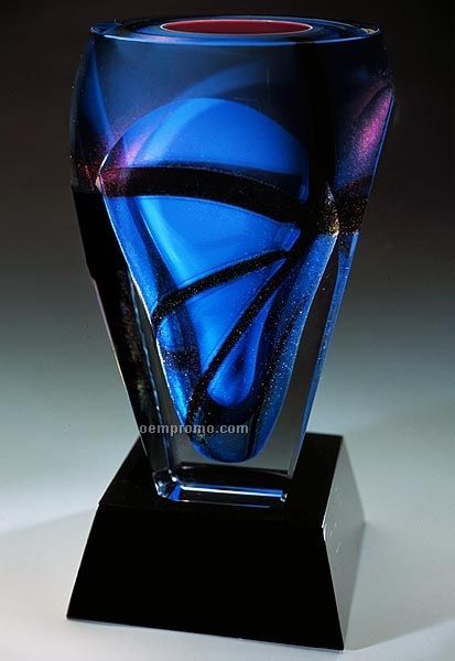 Glaze Fusion Vase W/ Marble Base (5"X5"X10")