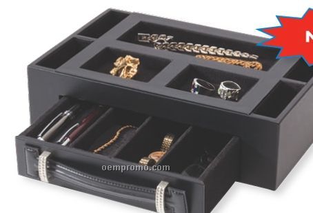 Black Classic Leather Deluxe Valet Tray