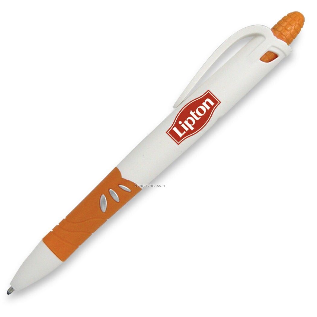 Orange Corn Plastic Pen W/Husk