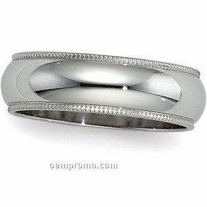 6mm Milgrain White Gold Wedding Band Ring (Size 7)