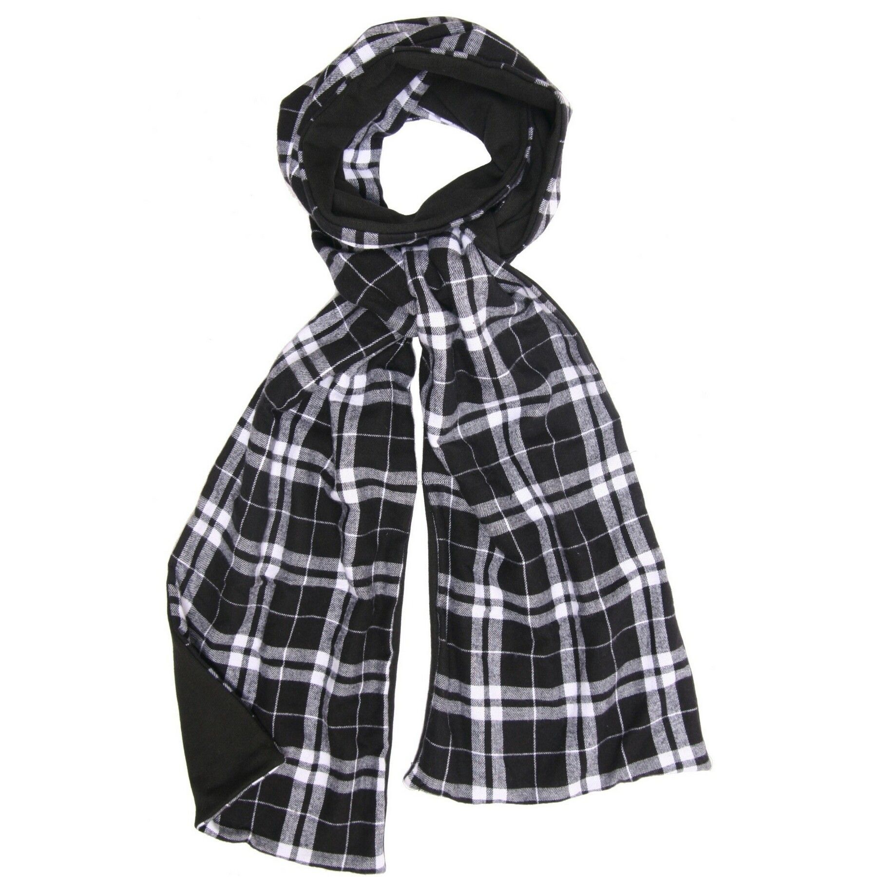 Black/White Flannel Scarf W/Black Fleece