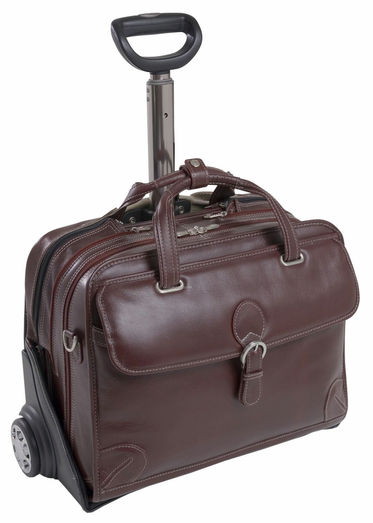 Carugetto Leather Detachable Wheeled Laptop Case - Cognac Brown