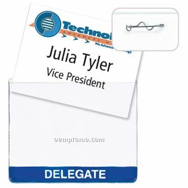 Vinyl Name Tag Holder W/ Pin - 1 Color (4"X3")