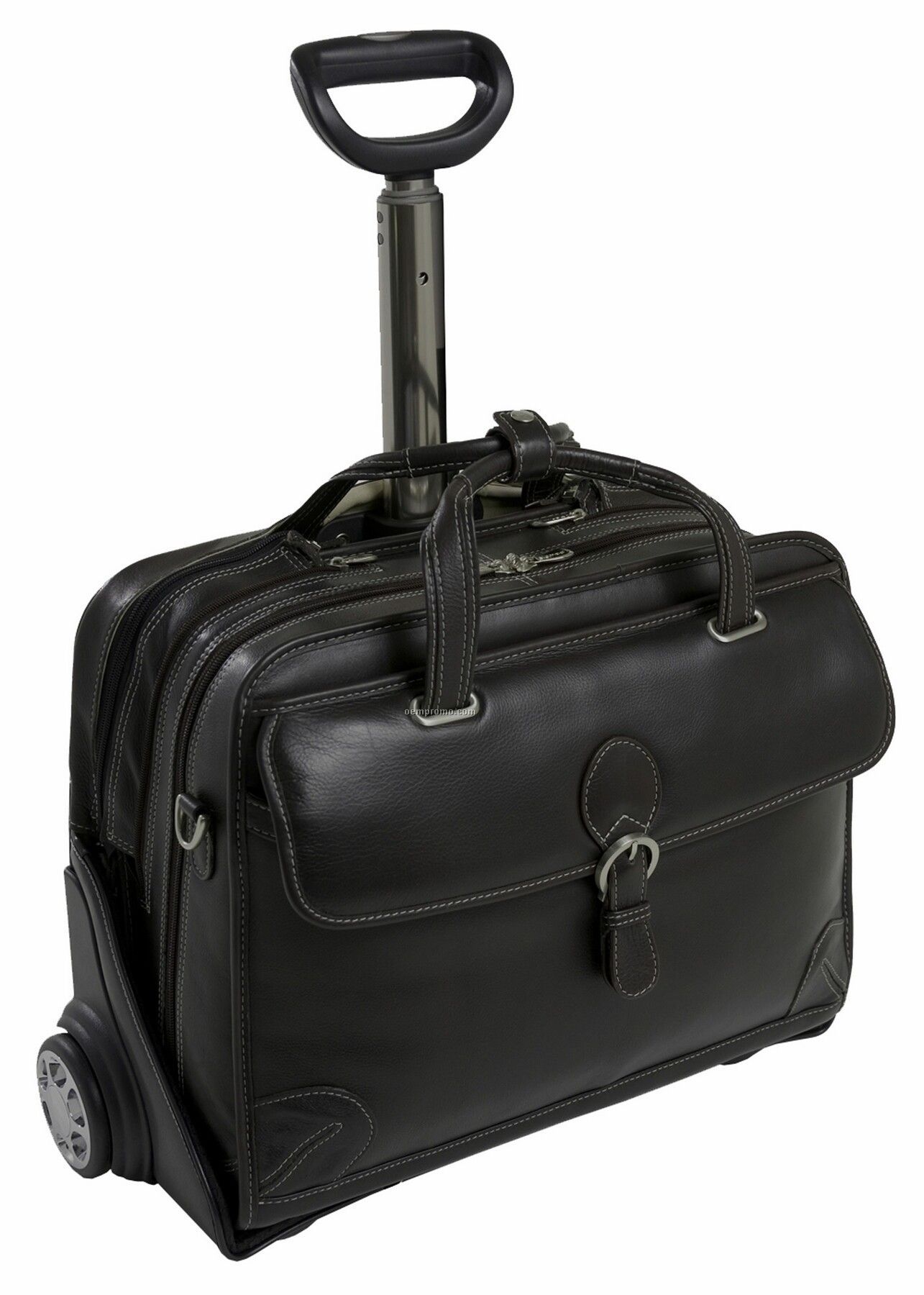 Carugetto Leather Detachable Wheeled Laptop Case - Black