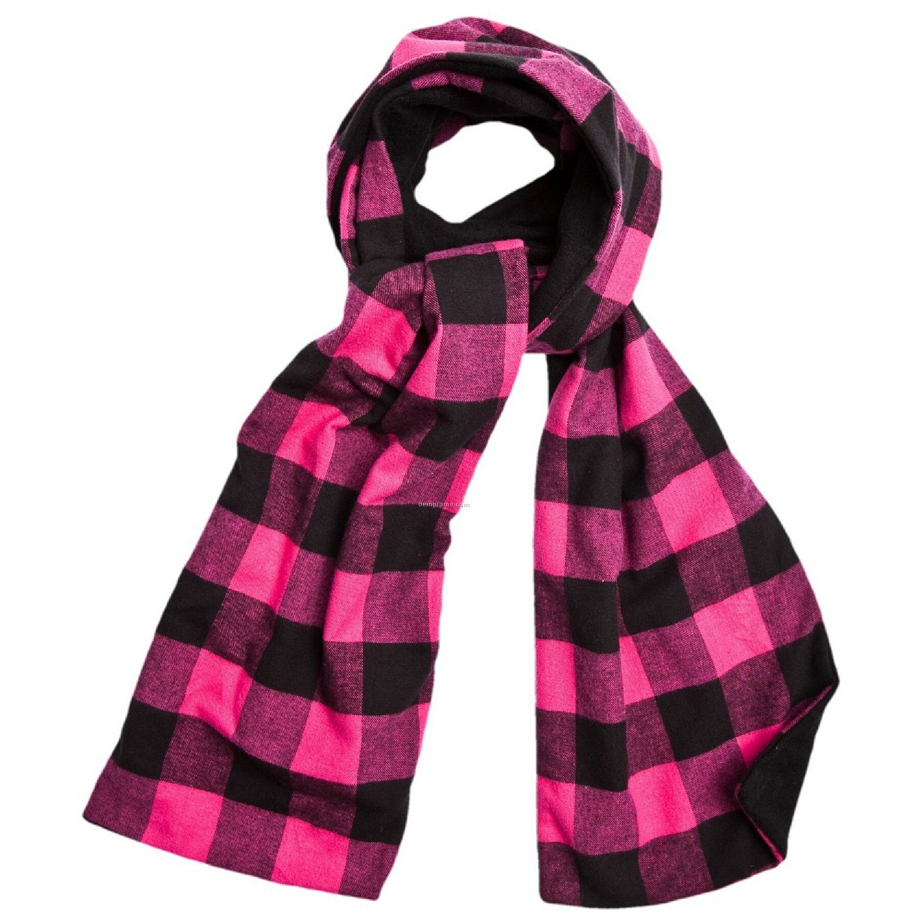 For Sure Fuchsia Pink Flannel Scarf W/Black Fleece