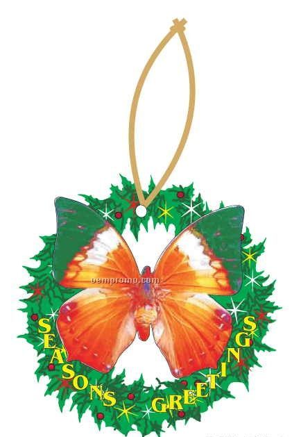 Orange & Green Butterfly Wreath Ornament W/ Mirrored Back (10 Square Inch)