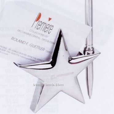 Star Shape Business Card And Pen W/Silver Plating