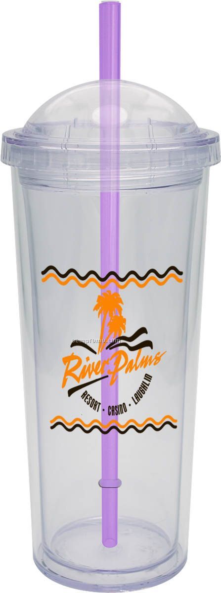 16 Oz. Domed Carnival Cup With Purple Straw