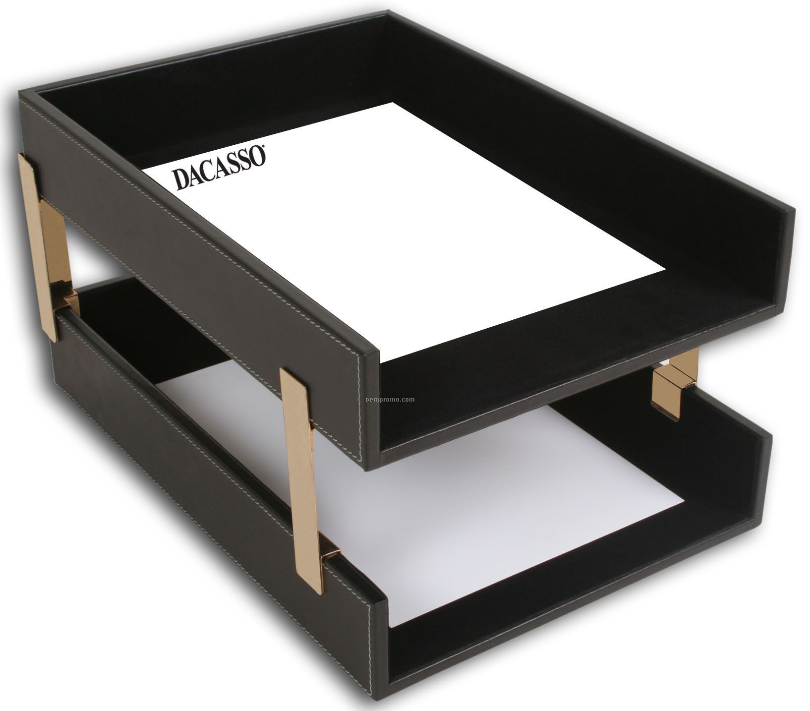 Black Rustic Leather Double Front-load Tray (Legal Size)