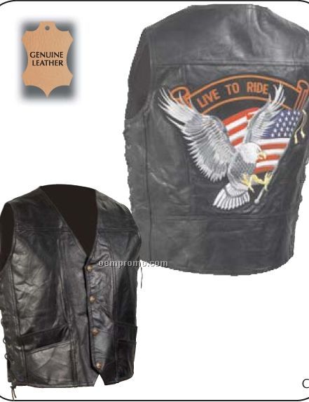 Diamond Plate Hand-sewn Pebble Grain Genuine Leather Biker Vest (S)