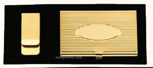 Gold Card Case And Money Clip Gift Set