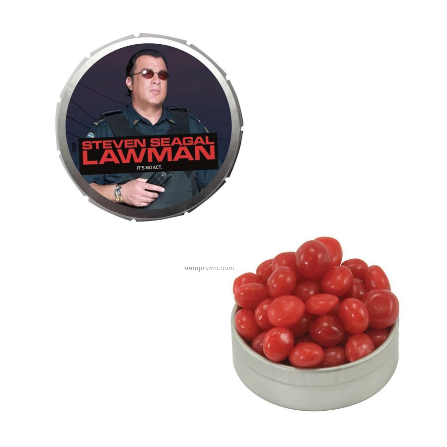 Small Silver Snap-top Mint Tin Filled With Cinnamon Red Hots