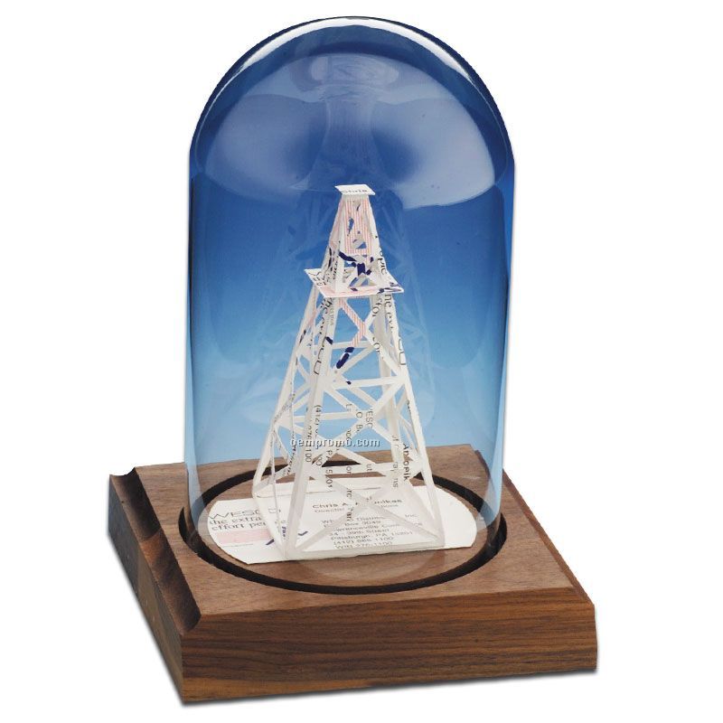 Stock Business Card Sculpture In A Dome - Oil Derrick