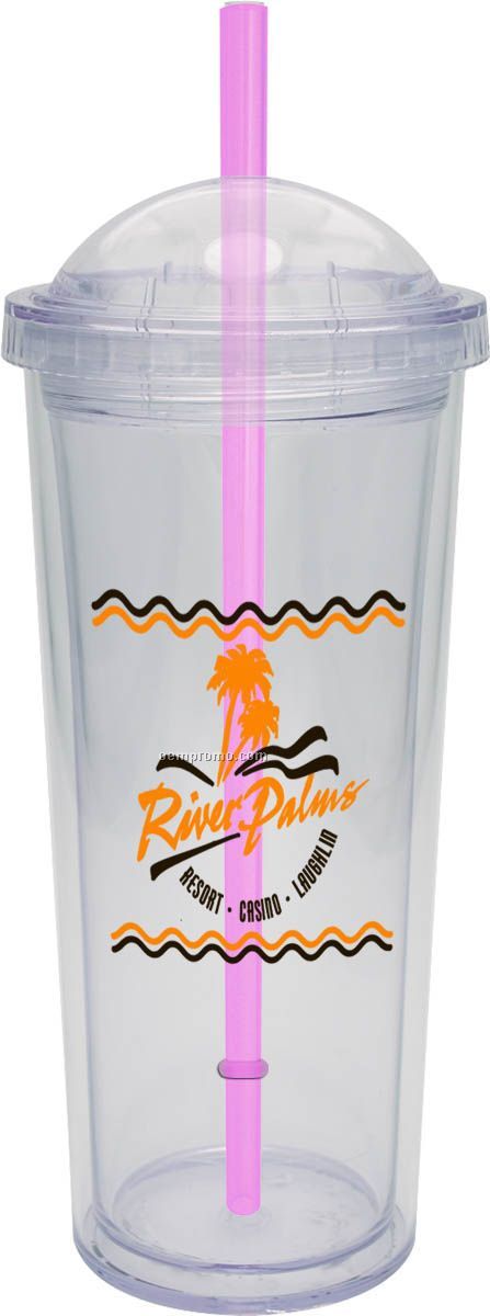 16 Oz. Domed Carnival Cup With Pink Straw