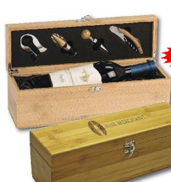 Bamboo Single Wine Presentation Box W/ Tools