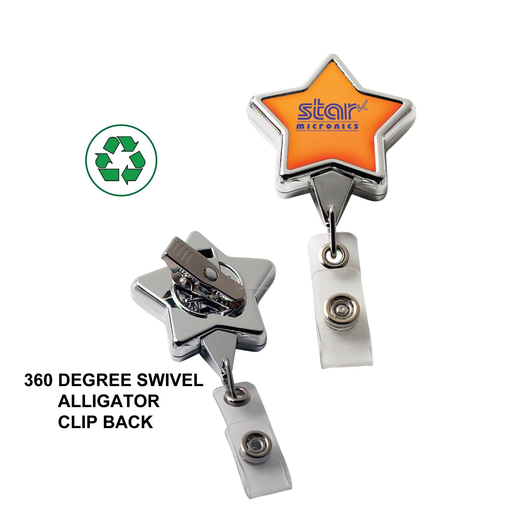 Chrome Star Retractable Badge Reel: (Label Only)