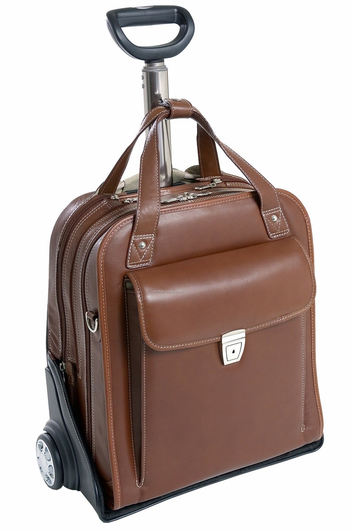 Pastenello Leather Vertical Detachable Wheeled Laptop Case - Cognac Brown