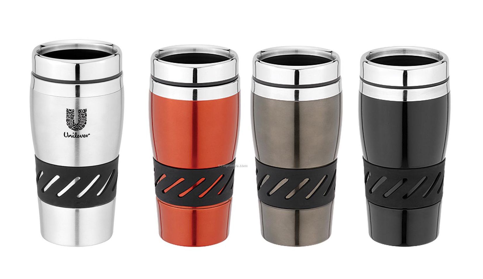 Travel Mug/ Tumbler - 16 Oz. Double Wall Stainless Steel W/ Rubberized Grip
