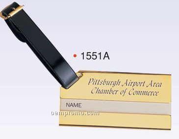 Gold Plated Brass Luggage Tag W/ Leather Strap (Screened)