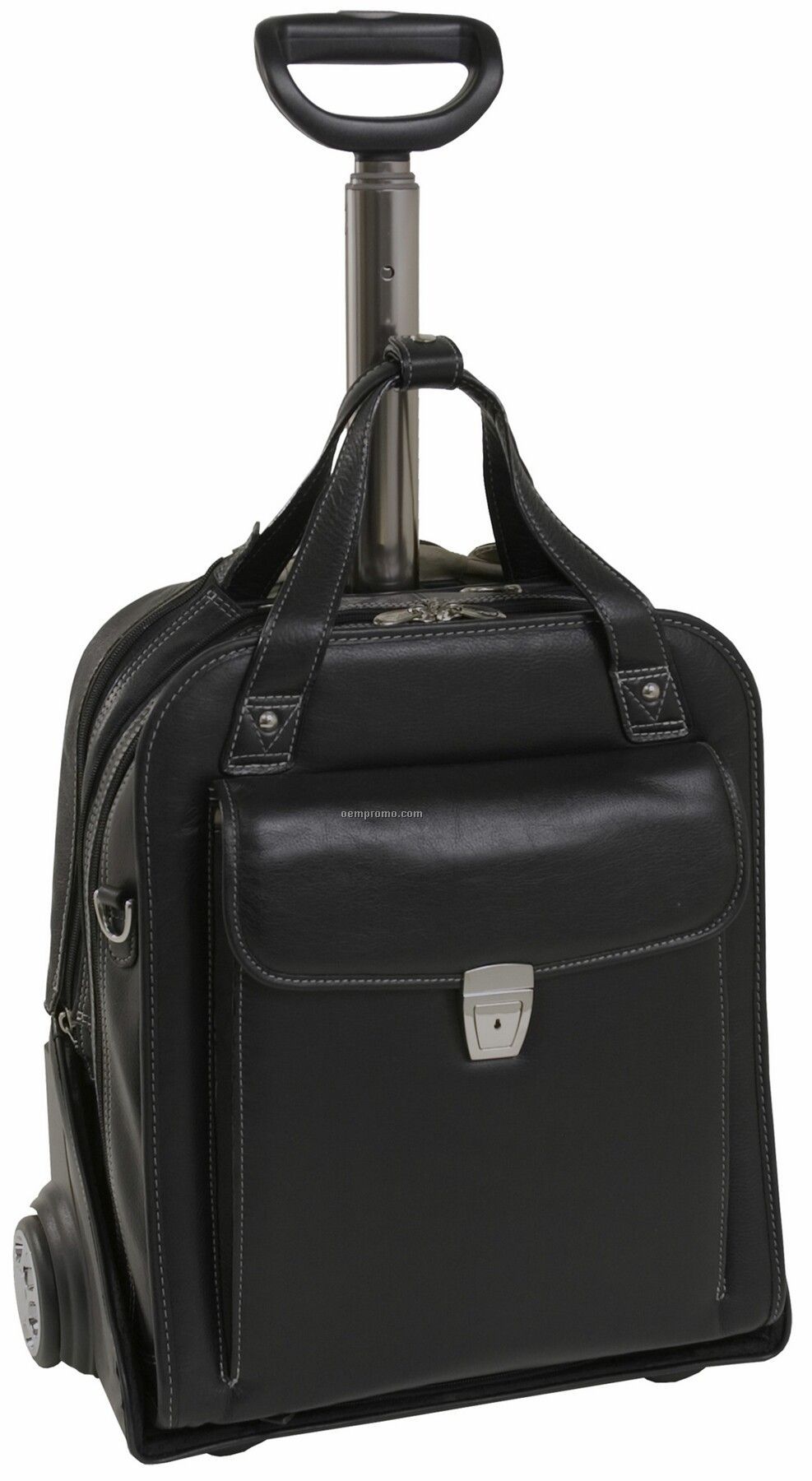 Pastenello Leather Vertical Detachable Wheeled Laptop Case - Black