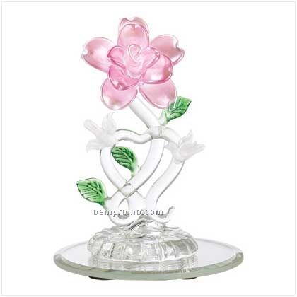 Spun Glass Rose And Doves Figurine