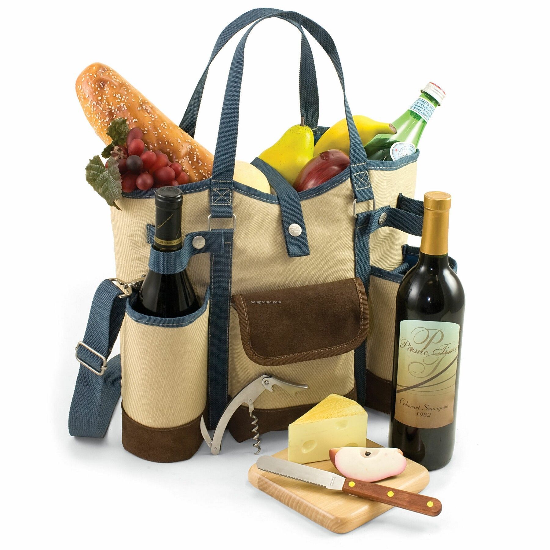 Wine Country Polyester Tote Bag W/ Cheese Service & Corkscrew (2 Bottle)