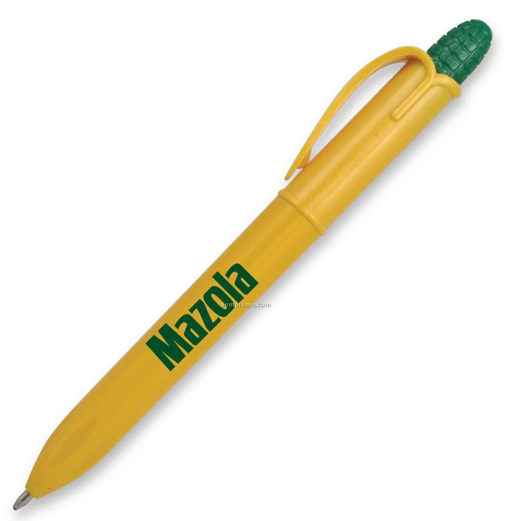Yellow/Green Corn Plastic Pen W/Husk