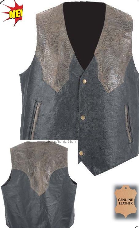 Giovanni Navarre Hand-sewn Black/ Brown Leather Western Style Vest (Xl)