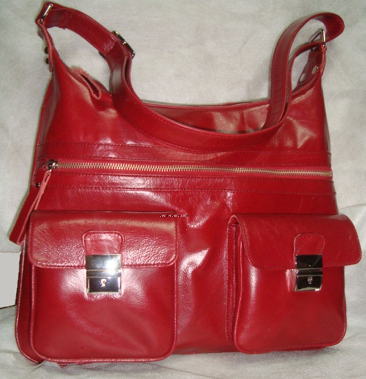 Multi Compartment Hobo Double Pocket Purse - Red