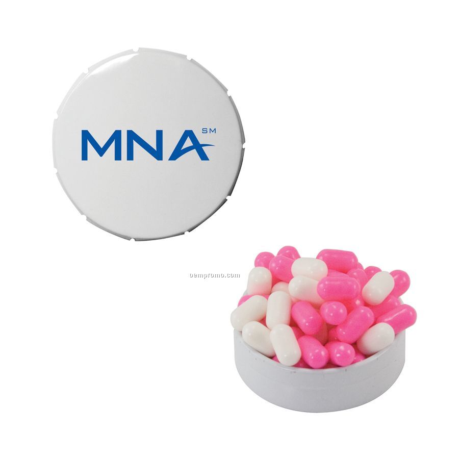 Small White Snap-top Mint Tin Filled With Colored Bullet Candy